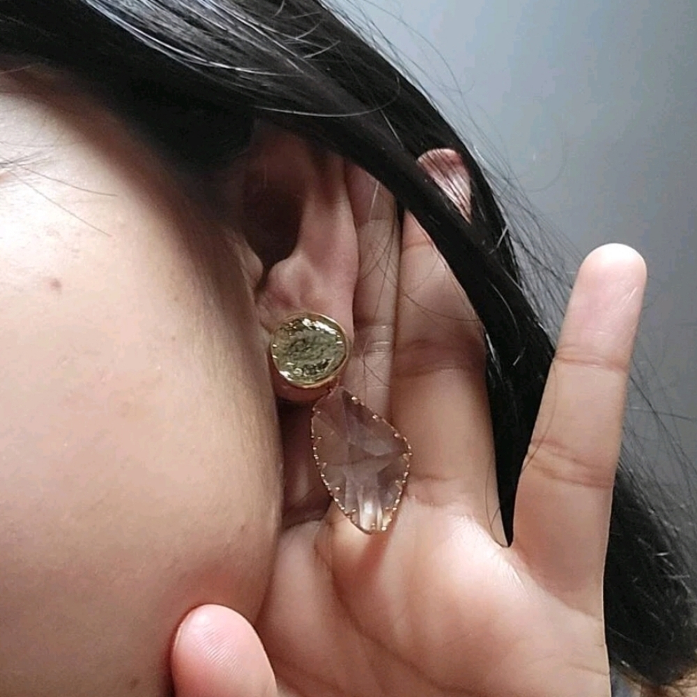 Gold 16k statement earrings tone dangle faux crystal classic formal 💖2/$30 - Picture 9 of 11
